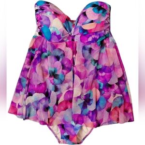 Profile By Gottex Purple Floral One-Piece Swim Dress